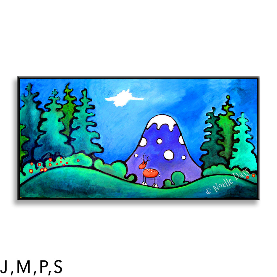 Mountain View | Deer P: Framed Canvas - Black 24x48 in.