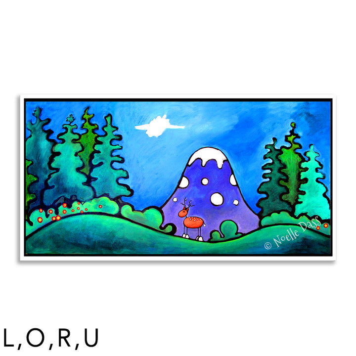 Mountain View | Deer R. Framed Canvas - White 24x48 in.