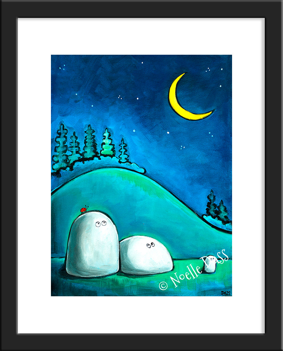 Rocks Gazing at Moon Paper / 11x14 with white border/image is 8x10 / Black Frame