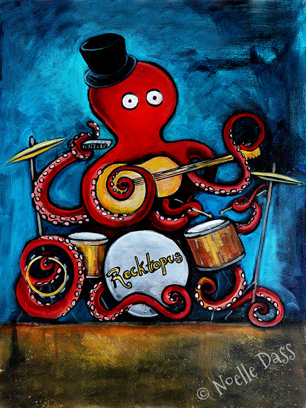 Rocktopus Octopus Musician Art Paper / 16x20 / Unframed