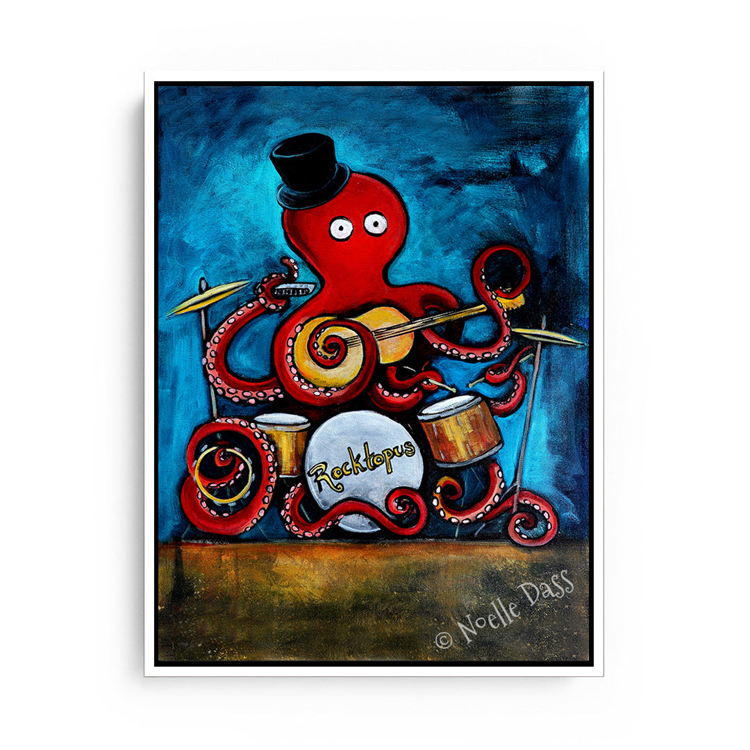 Rocktopus Octopus Musician Art Canvas / 11x14 / White Floating Frame