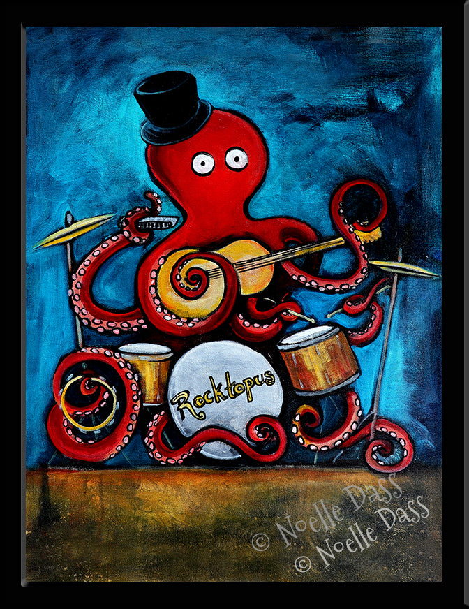 Rocktopus Octopus Musician Art Paper / 6x8 / Framed