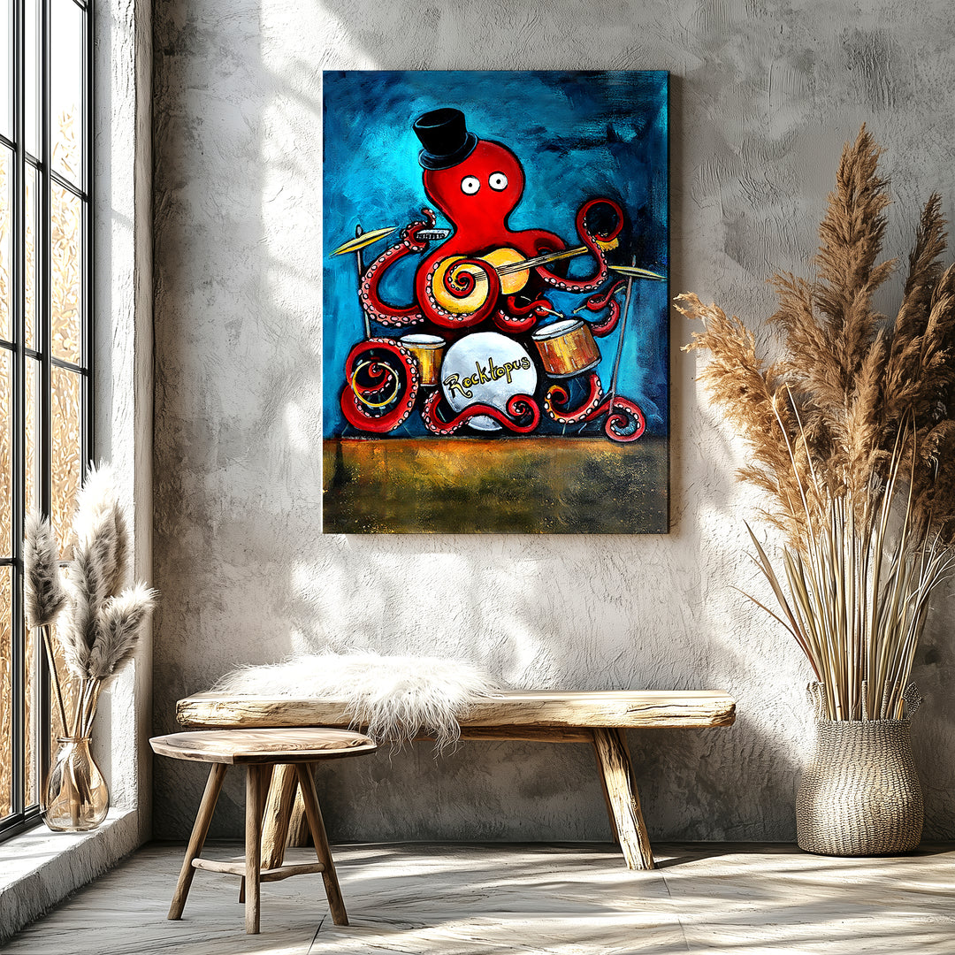 Rocktopus Octopus Musician Art Paper / 16x20 / Unframed