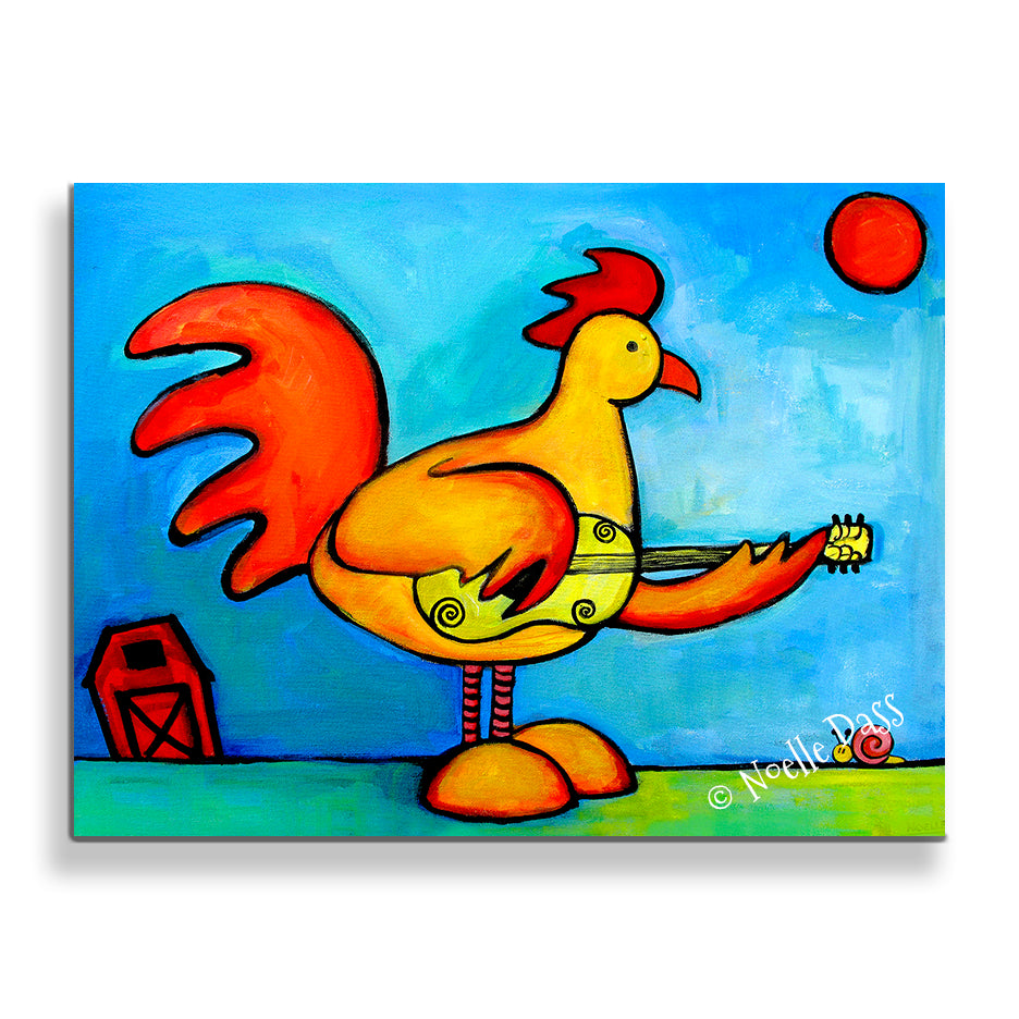 Rooster Playing Guitar For Snail Canvas / 11x14 / Unframed