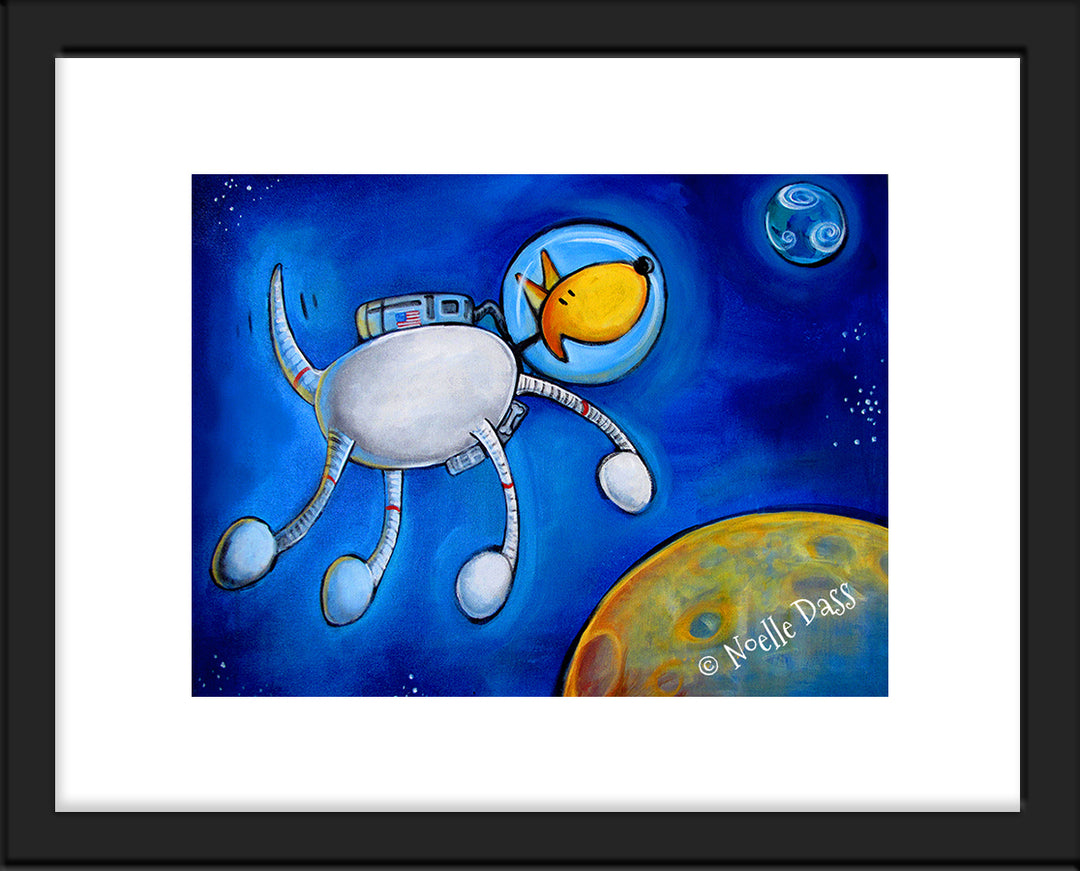 Space Walk NASA Dog Paper / 11x14 with white border/image is 8x10 / Black Frame