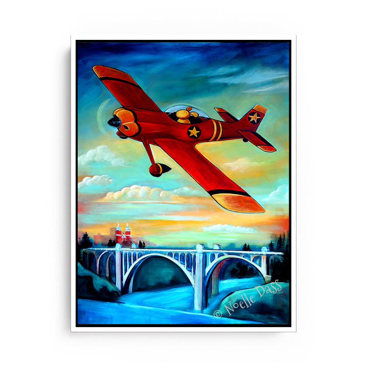 Pilot Dog over Spokane Canvas / 11x14 / White Floating Frame