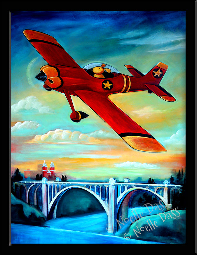 Pilot Dog over Spokane Paper / 6x8 / Framed