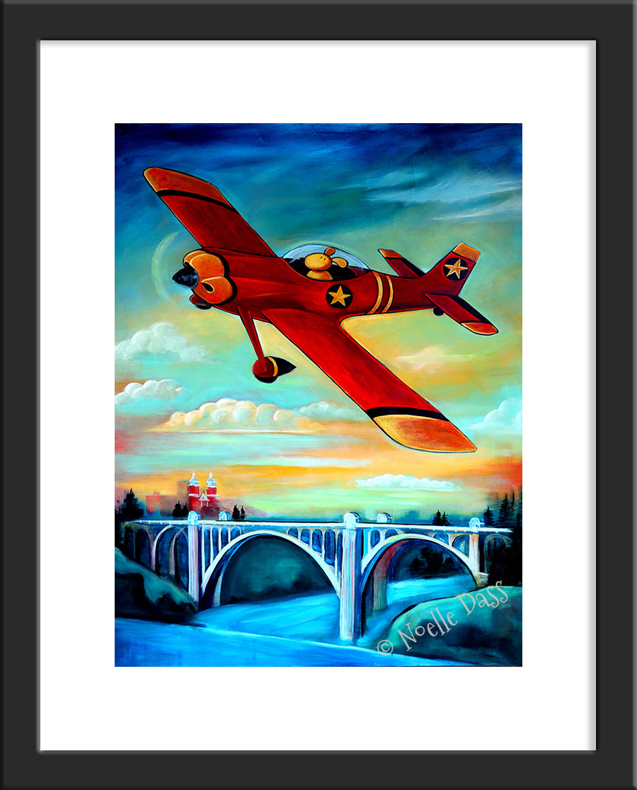 Pilot Dog over Spokane Paper / 11x14 with white border/image is 8x10 / Black Frame