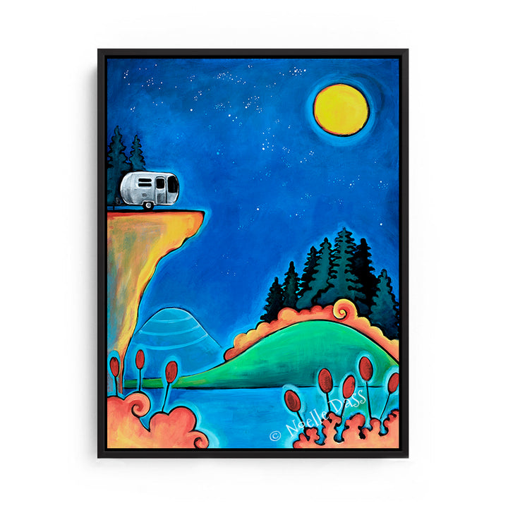 The Road Less Traveled Camping Airstream Art Canvas / 11x14 / Black Floating Frame