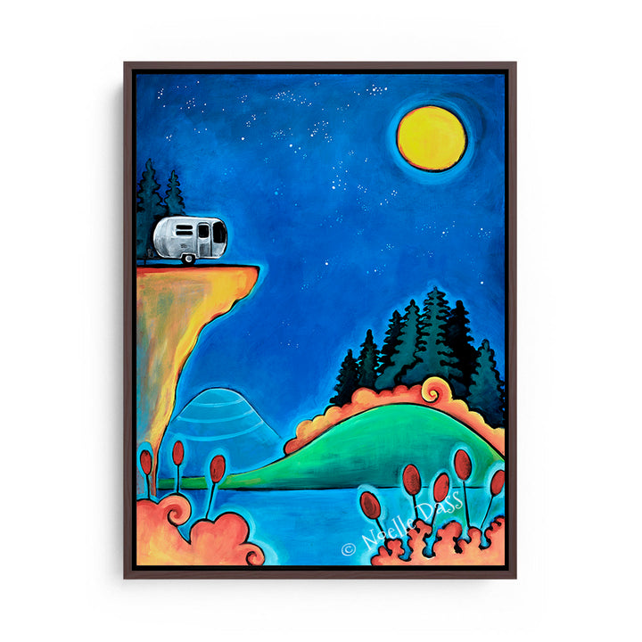The Road Less Traveled Camping Airstream Art Canvas / 11x14 / Espresso Floating Frame