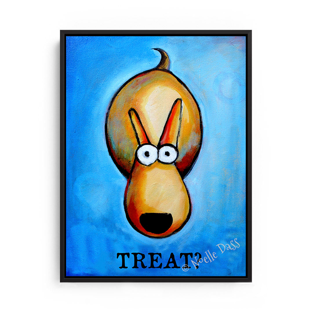 Treat?! Dog art Canvas / 11x14 / Black Floating Frame