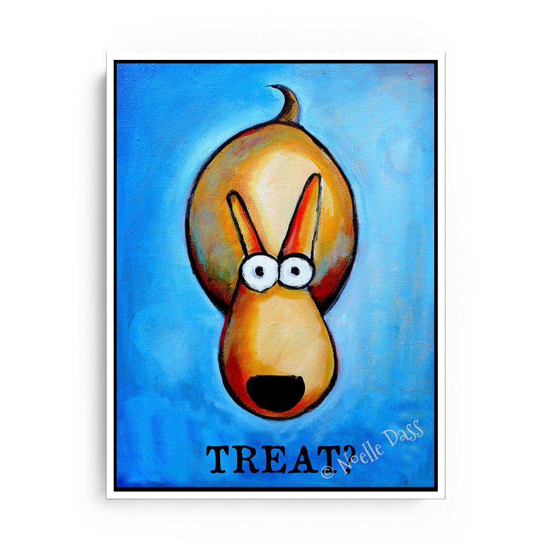 Treat?! Dog art Canvas / 11x14 / White Floating Frame