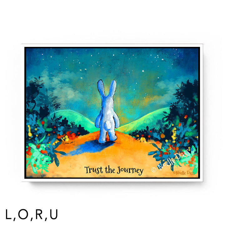 Trust the Journey | Rabbit Walking on Trail U: Framed Canvas - White 30x40 in.