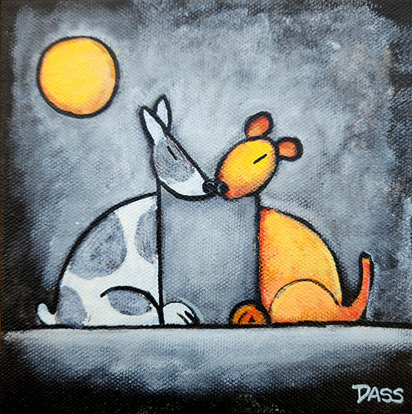 Finding Connection SERIES | Two Dogs | Original 6x6 Acrylic on canvas