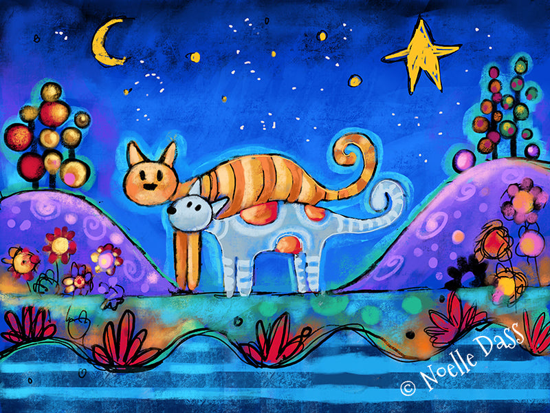 Moonlighting Cats art print by Noelle Dass