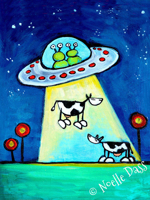 Got M*lk?! UFO abducting Cow Art Paper / 16x20 / Unframed