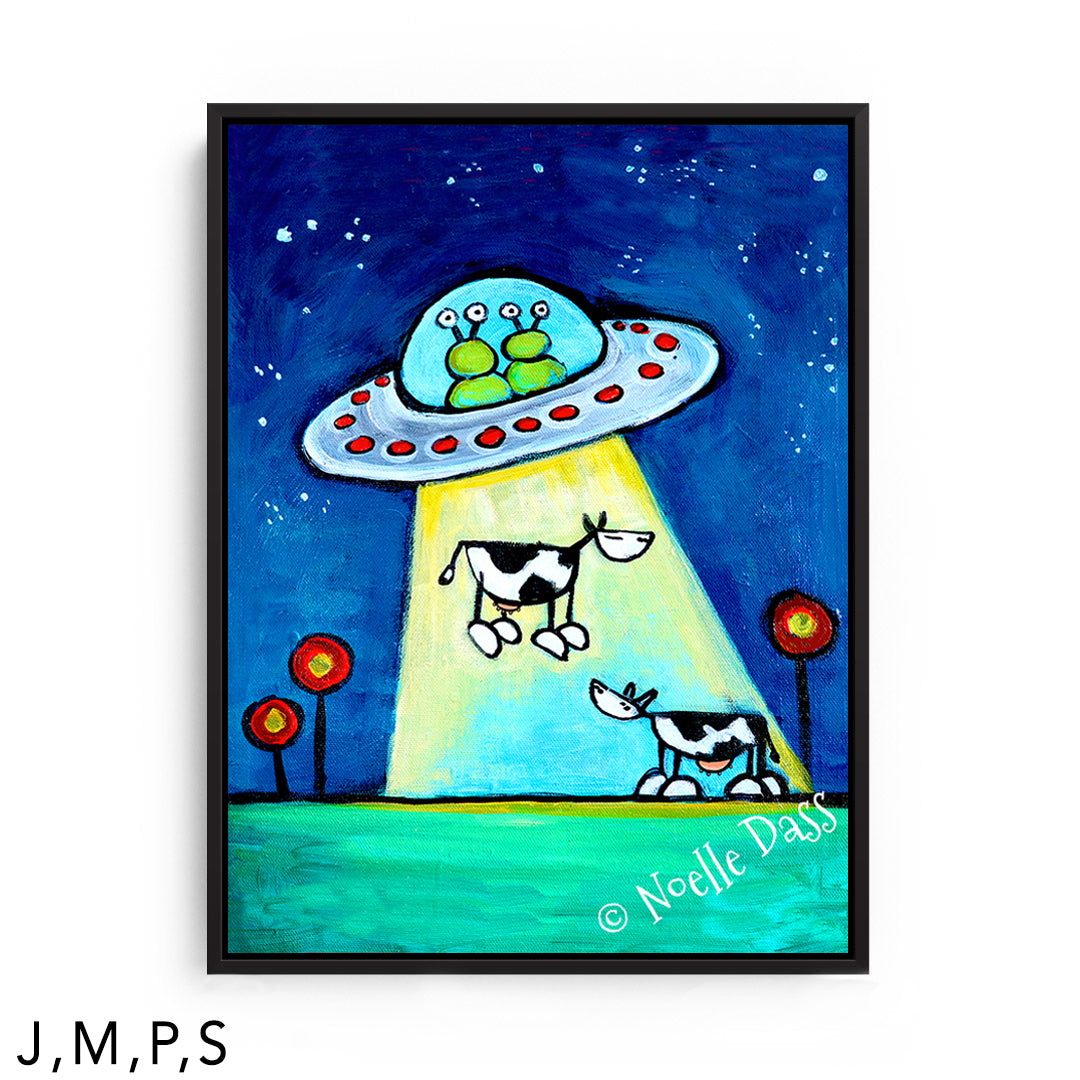 Got M*lk?! UFO abducting Cow Art S: Framed Canvas - Black 30x40 in.