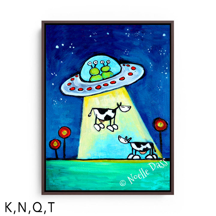 Got M*lk?! UFO abducting Cow Art T: Framed Canvas - Brown 30x40 in.