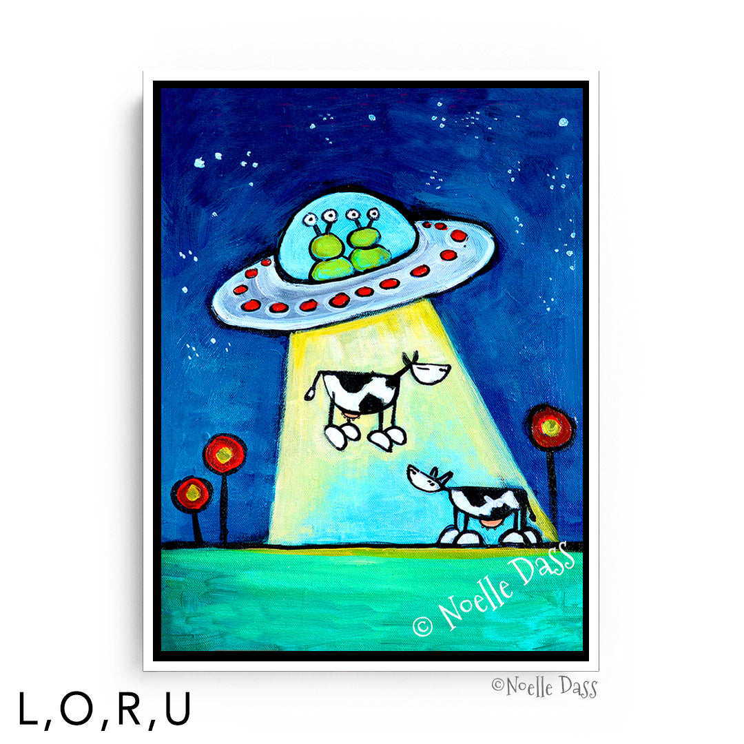 Got M*lk?! UFO abducting Cow Art U: Framed Canvas - White 30x40 in.