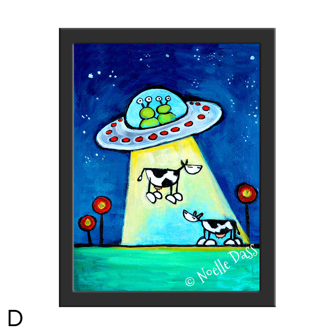 Got M*lk?! UFO abducting Cow Art D. Framed 6x8 in. paper