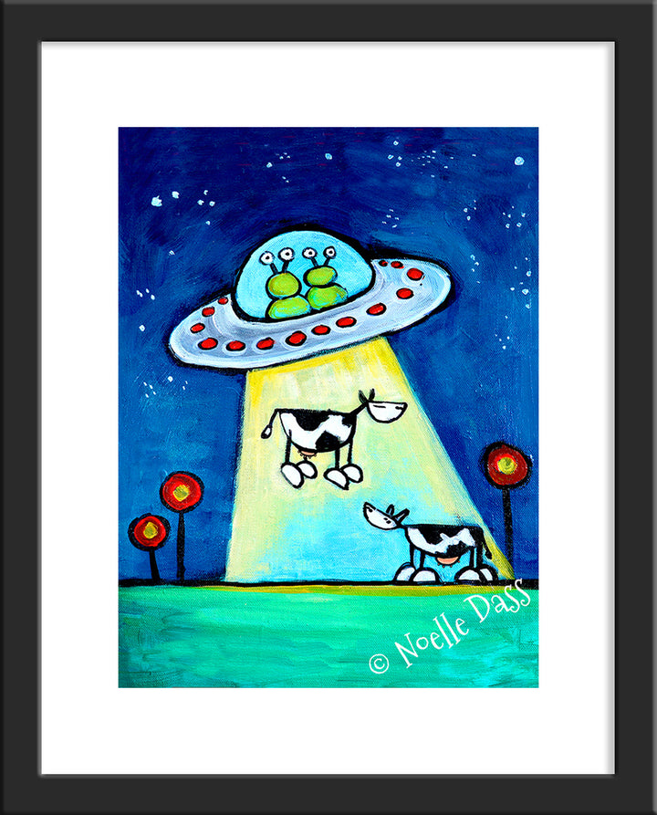 Got M*lk?! UFO abducting Cow Art Paper / 11x14 with white border/image is 8x10 / Black Frame