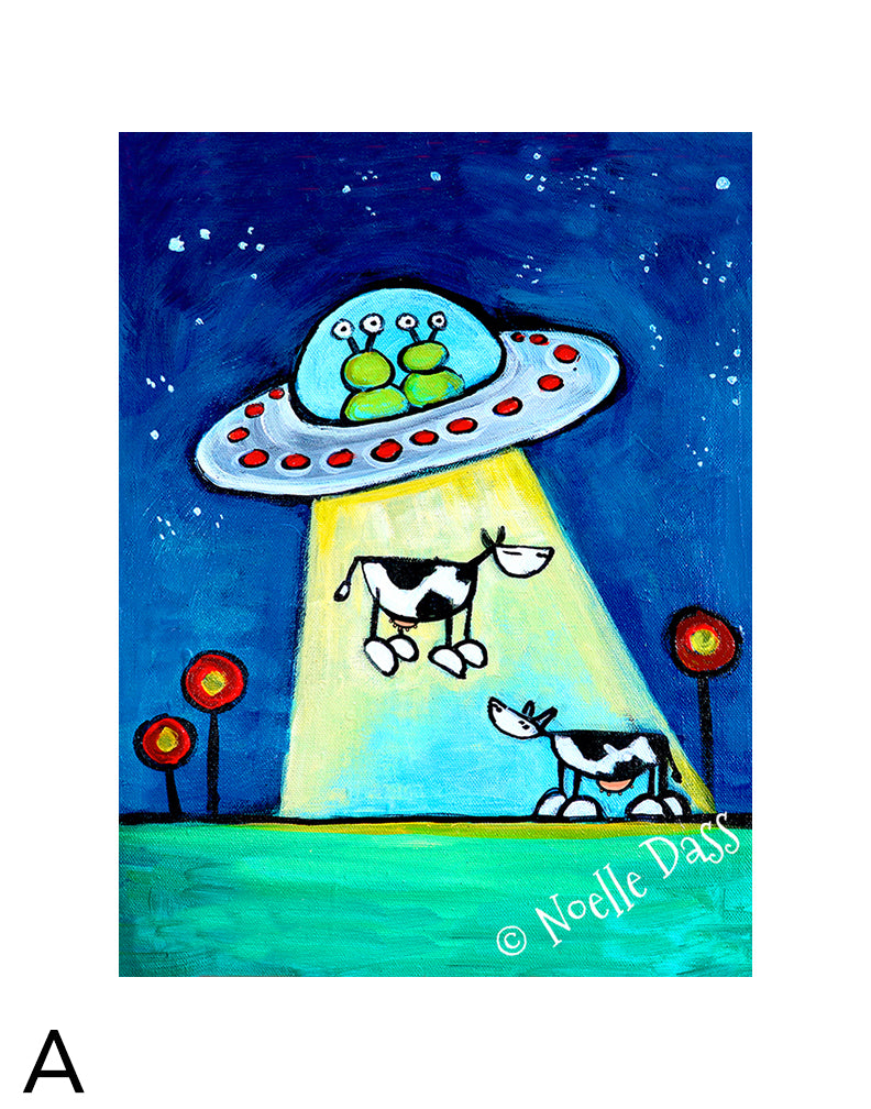 Got M*lk?! UFO abducting Cow Art A. 11x14 in. archival paper with white border - image is 8x10