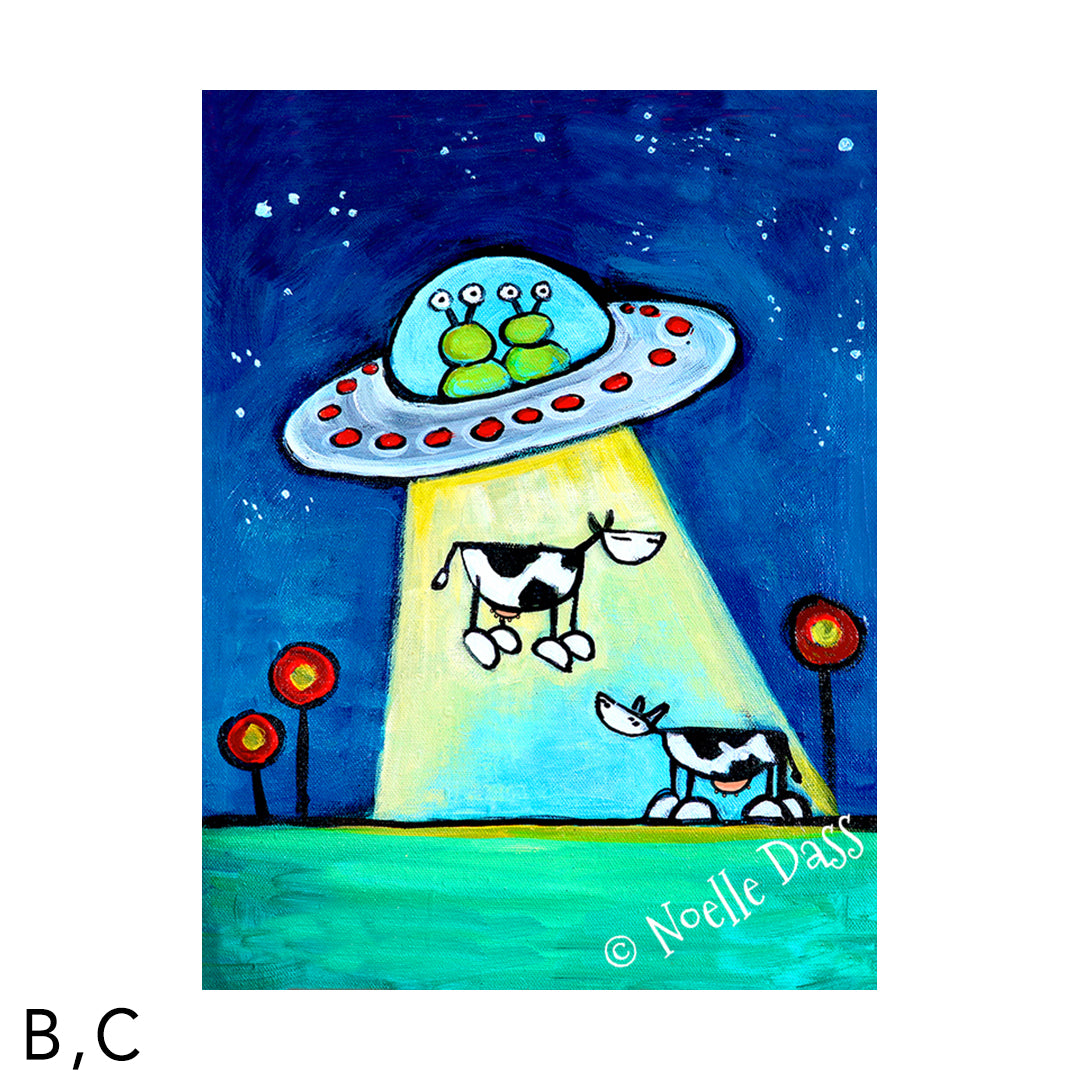 Got M*lk?! UFO abducting Cow Art C. Archival Paper - Image is 18x24 in.