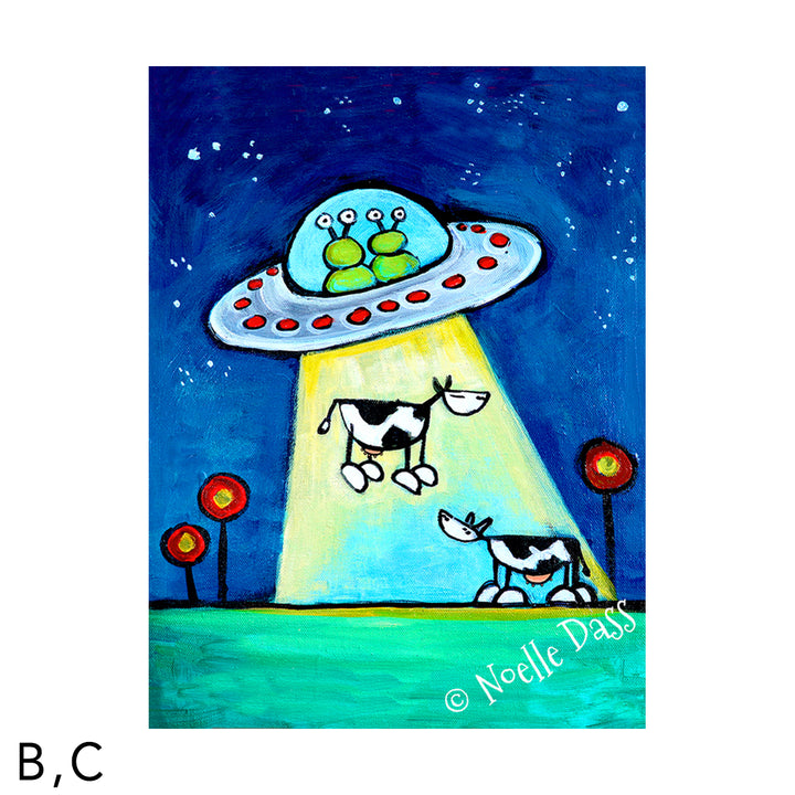 Got M*lk?! UFO abducting Cow Art C. Archival Paper - Image is 18x24 in.