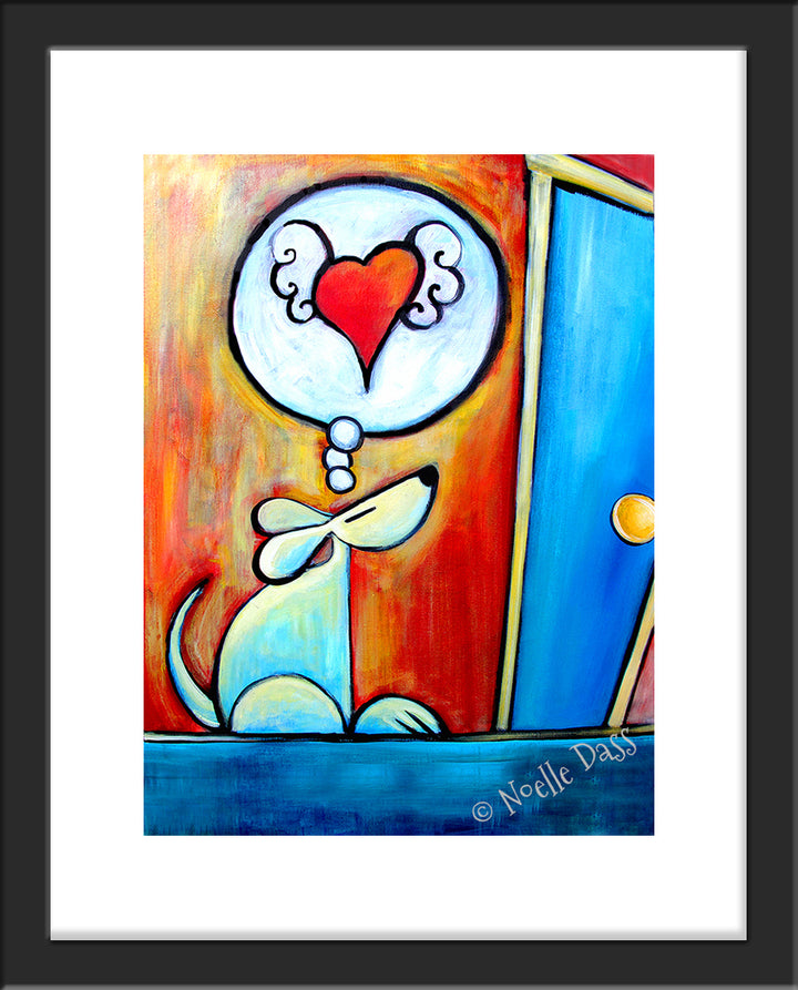 Waiting for you... Dog Art Paper / 11x14 with white border/image is 8x10 / Black Frame