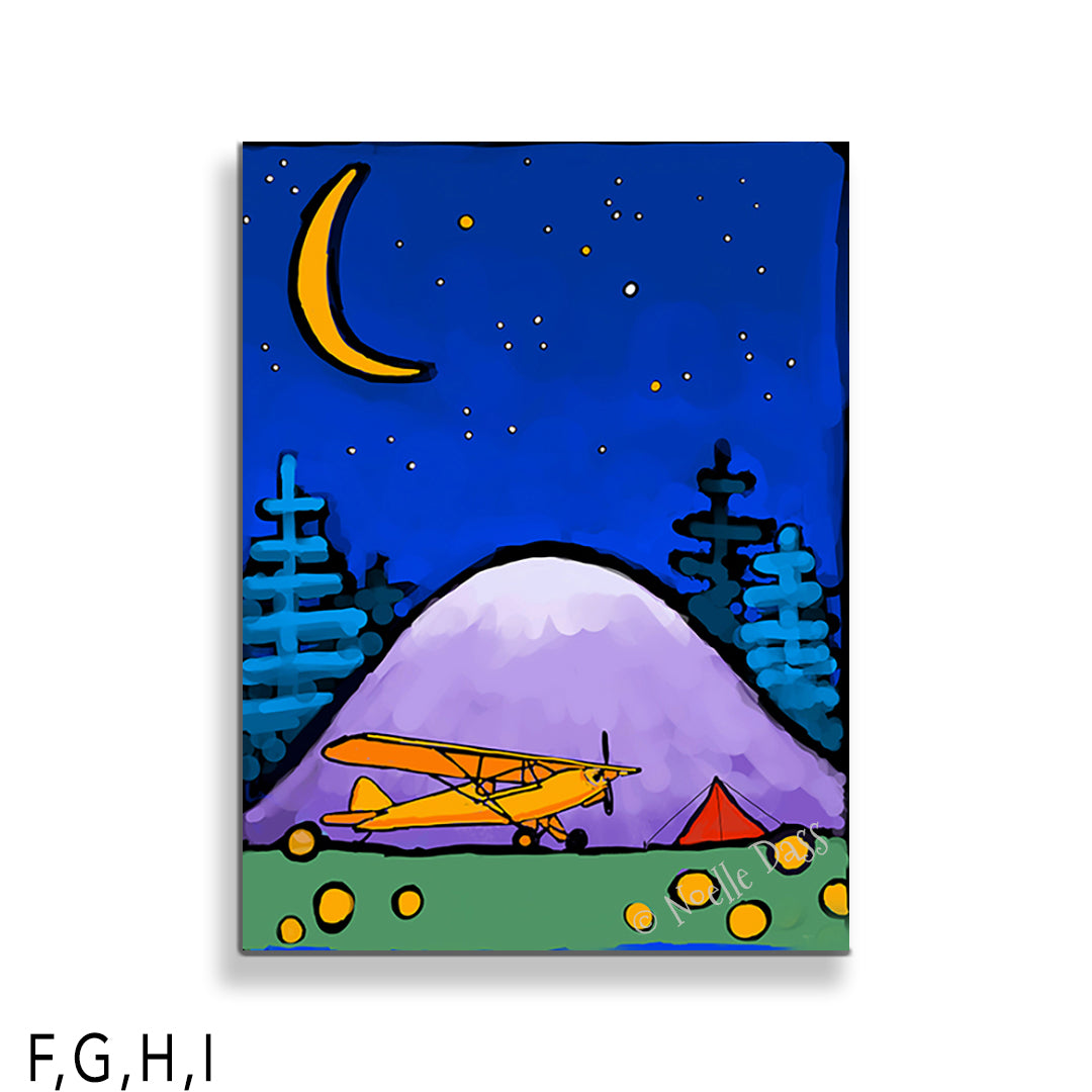 Adventure Awaits Cub and Tent in Mountains Under Stars and Moon I: Canvas 30x40 in.