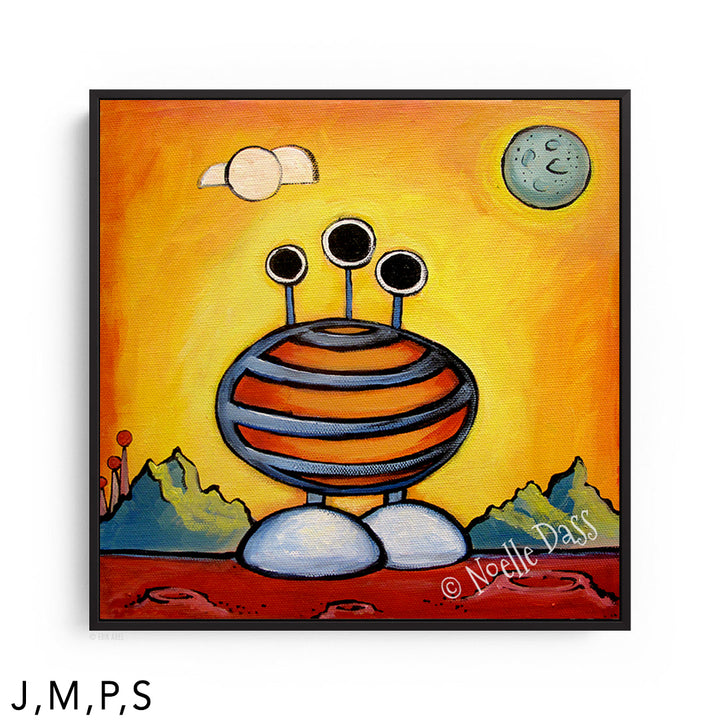 Alien in Striped Pajamas T. Framed Canvas Brown 16x16 in.