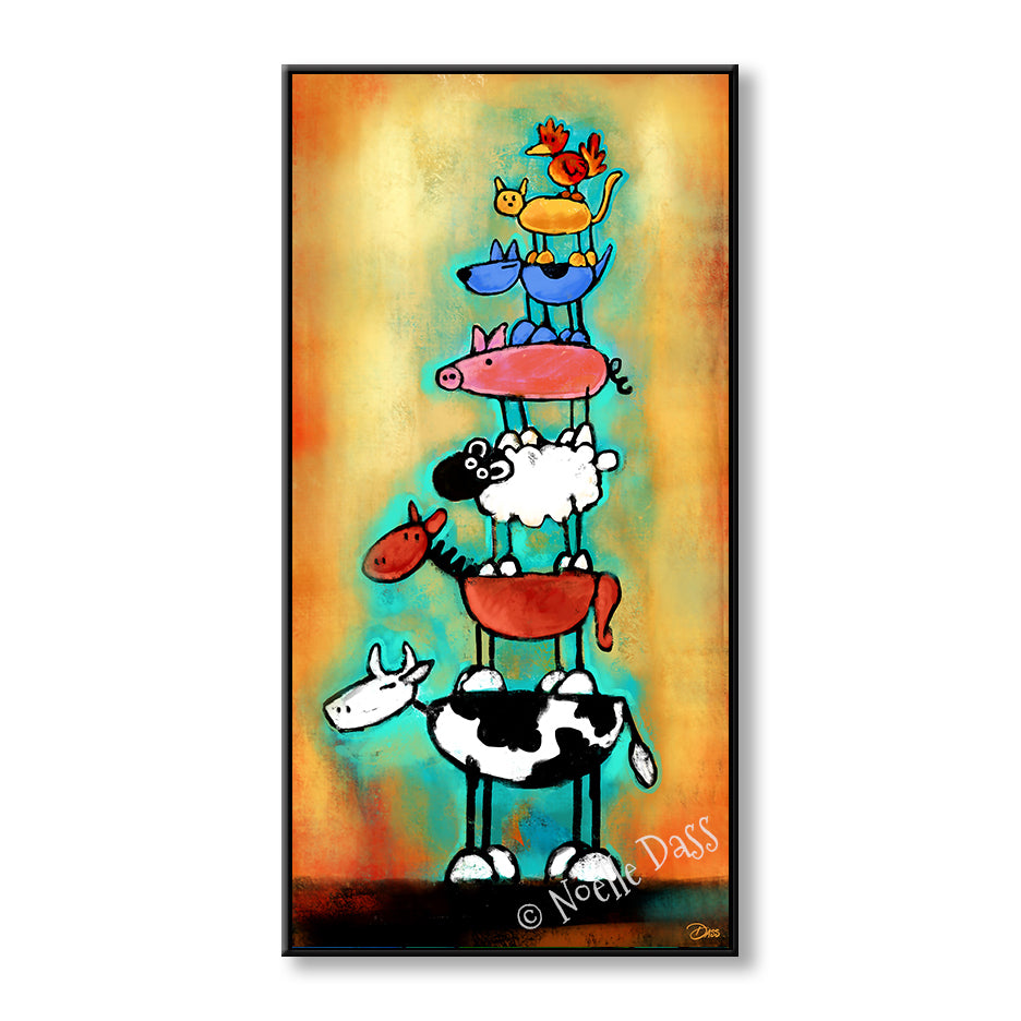 Totem Animal Love Tower Canvas / 15x30 / Black Floating Frame