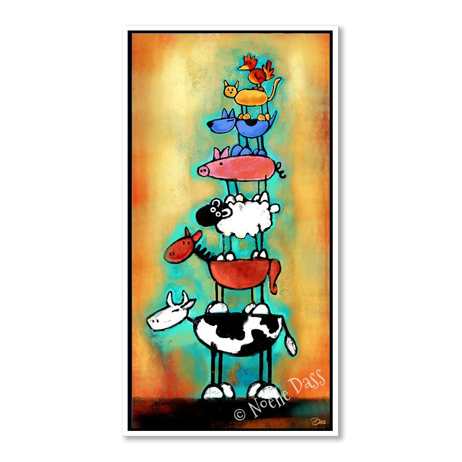 Totem Animal Love Tower Canvas / 15x30 / White Floating Frame