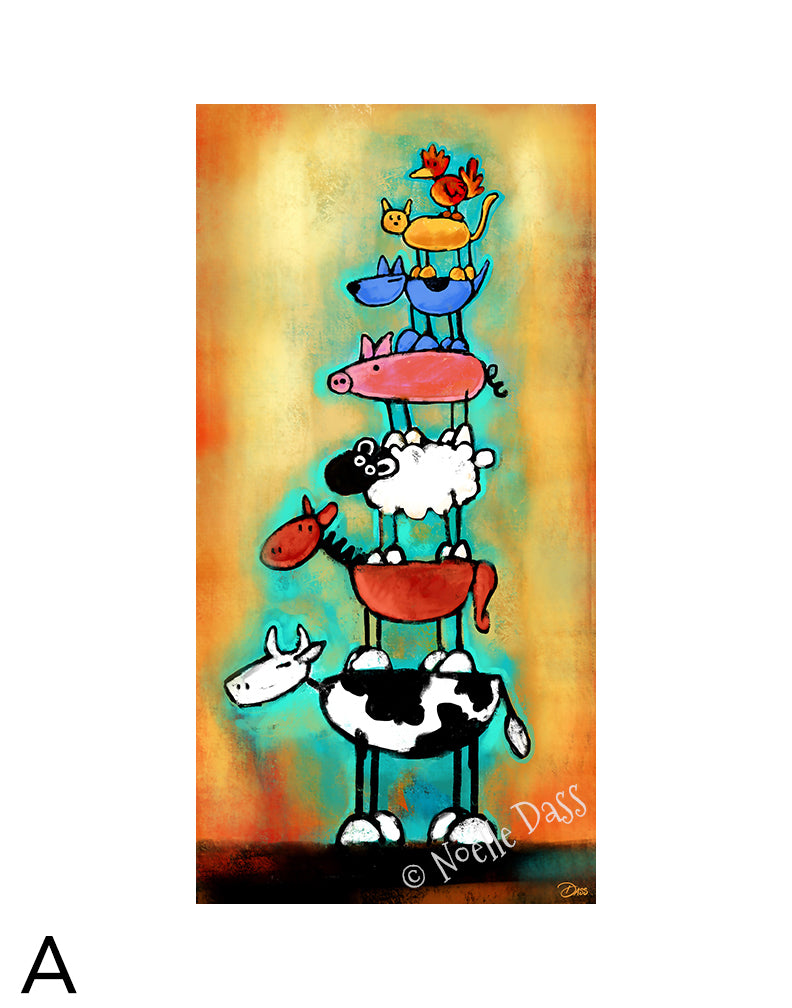 Totem Animal Love Tower matted archival paper art print, 11x14 with white border, by Noelle Dass