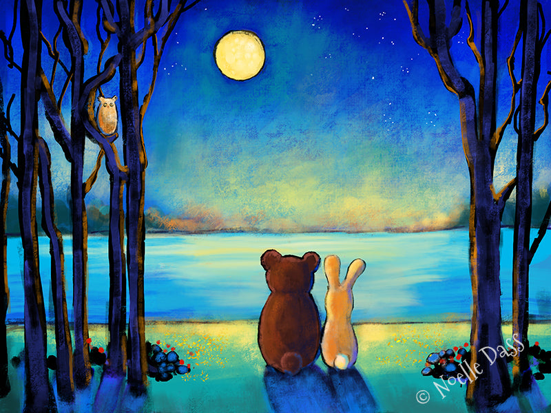 Bear and Rabbit Moonlight Paper / 16x20 / Unframed