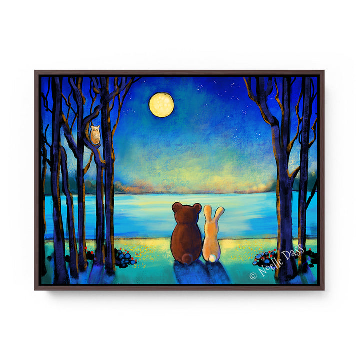 Bear and Rabbit Moonlight Canvas / 30x40 / Espresso Floating Frame