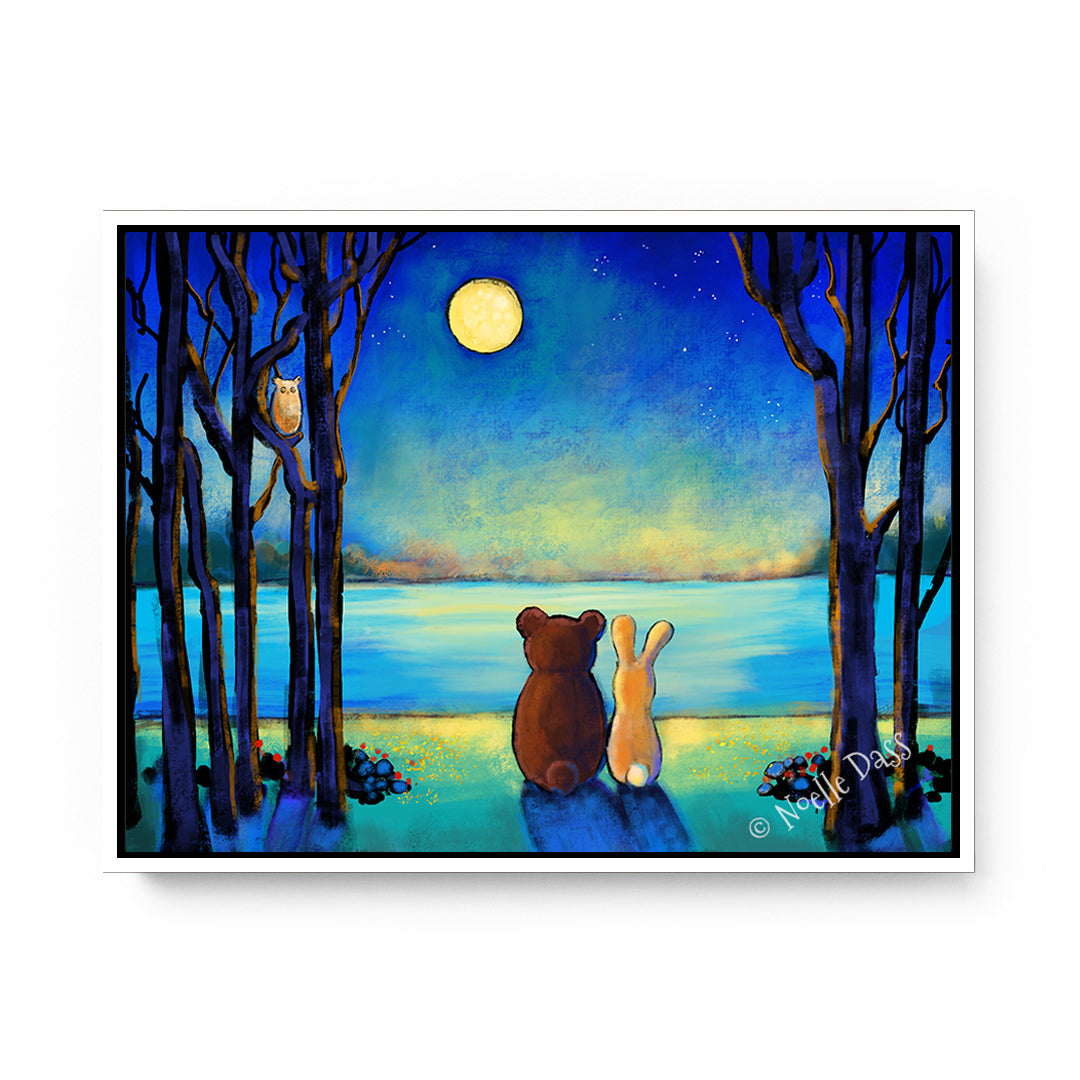 Bear and Rabbit Moonlight Canvas / 30x40 / White Floating Frame