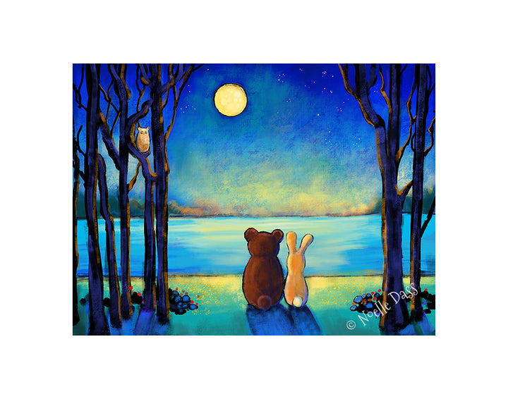 Bear and Rabbit Moonlight Paper / 11x14 with white border/image is 8x10 / Unframed