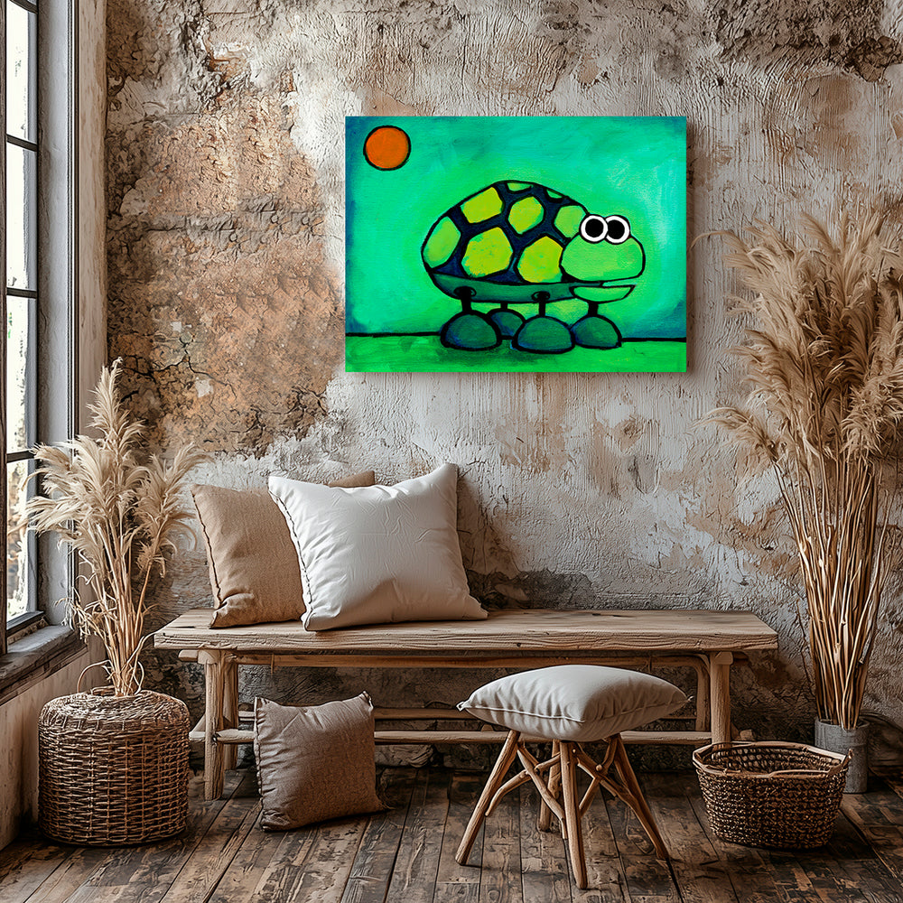 Colorful chatty turtle with an open mouth, funny turtle art print