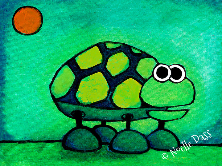 Colorful chatty turtle with an open mouth, funny turtle art print