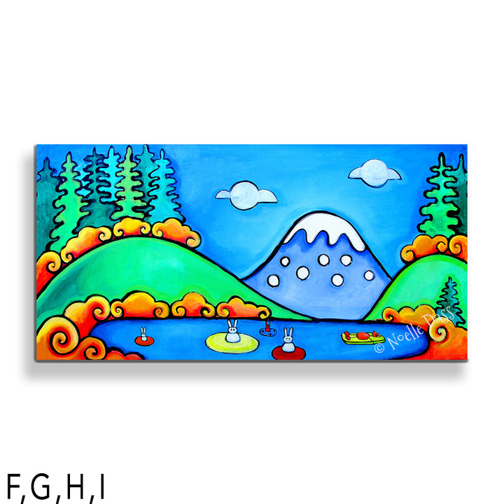 A Perfect Day - Bunny Floaters | Rabbits and dogs H. Canvas 24x48 in.