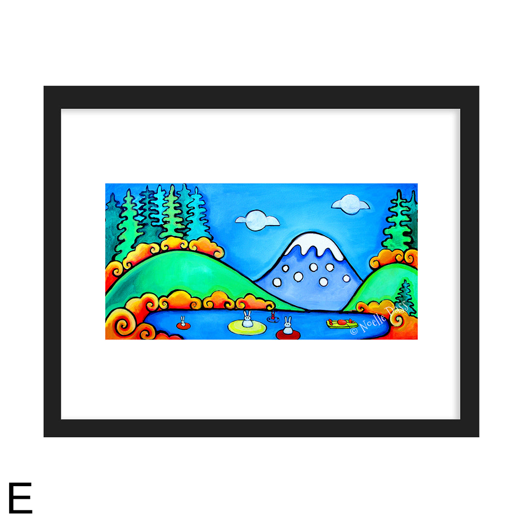 A Perfect Day - Bunny Floaters 11x14 matted art print in a black frame by Noelle Dass