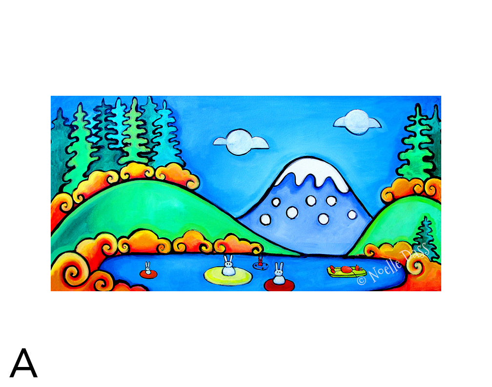 A Perfect Day - Bunny Floaters | Rabbits and dogs A. 11x14 in. archival paper with white border - image is 5.5x11.5