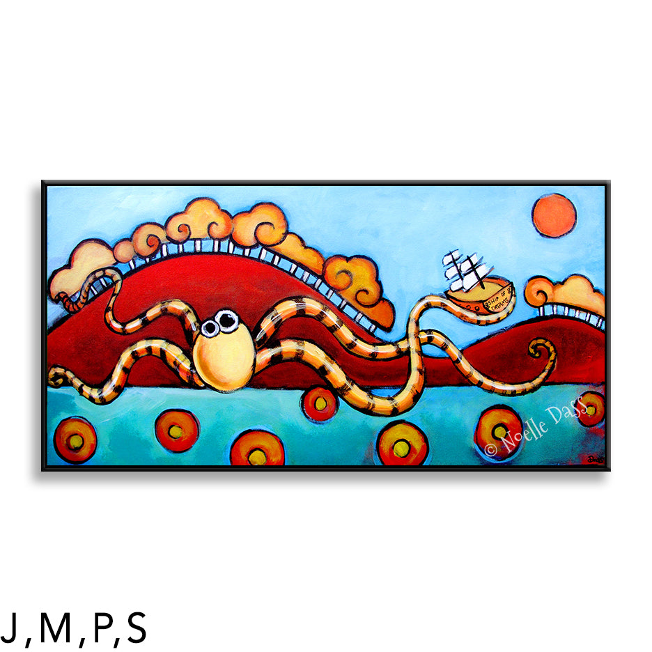 Seapals Octopus P: Framed Canvas - Black 24x48 in.