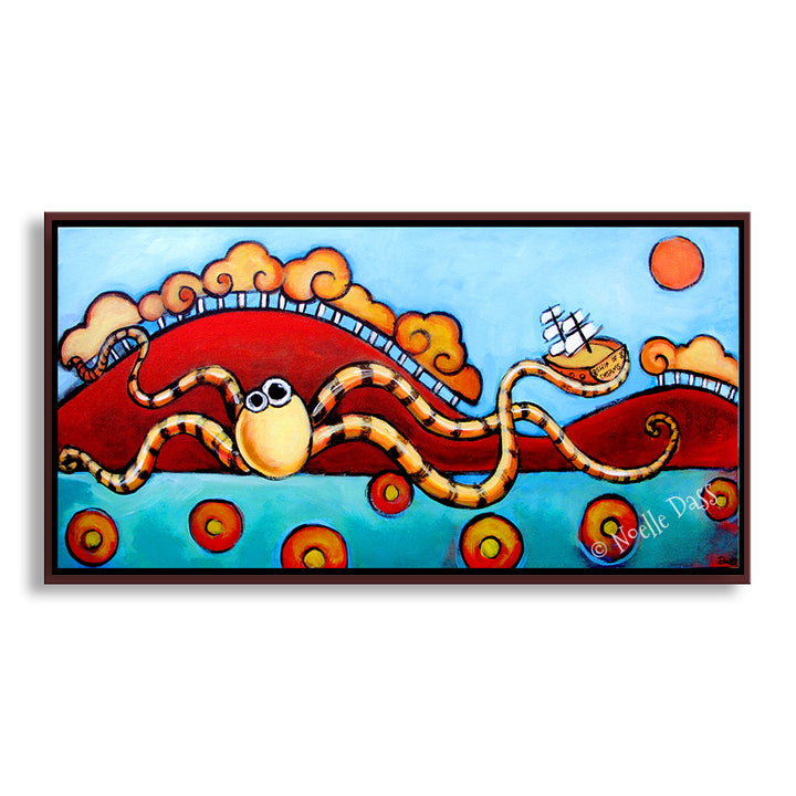 Seapals Octopus Canvas / 15x30 / Espresso Floating Frame