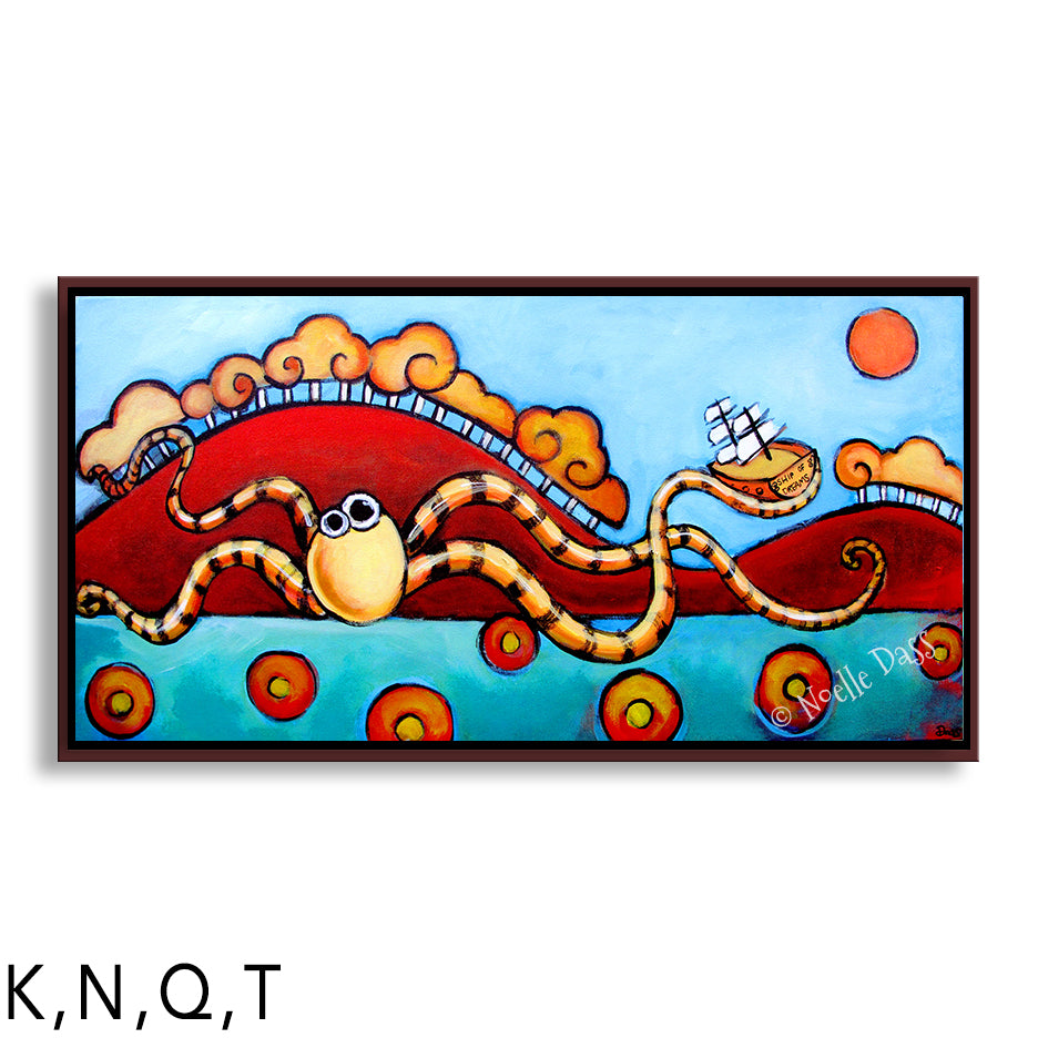 Seapals Octopus Q: Framed Canvas - Brown 24x48 in.