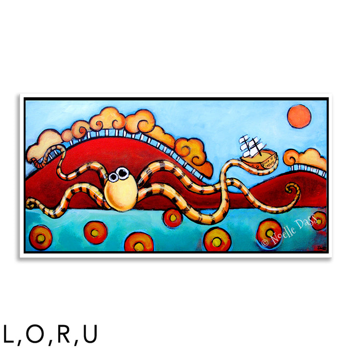 Seapals Octopus R. Framed Canvas - White 24x48 in.