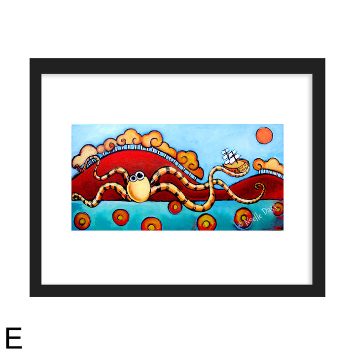 Seapals Octopus E. Framed 11x14 paper with white border - imags is 5x10