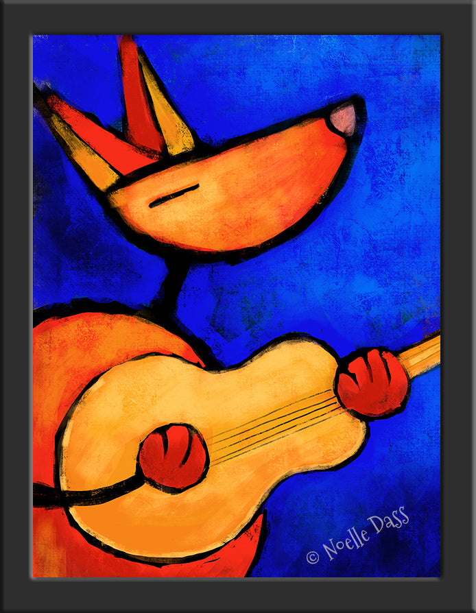 Ode to Joy - Dog Playing Guitar Paper / 6x8 / Framed