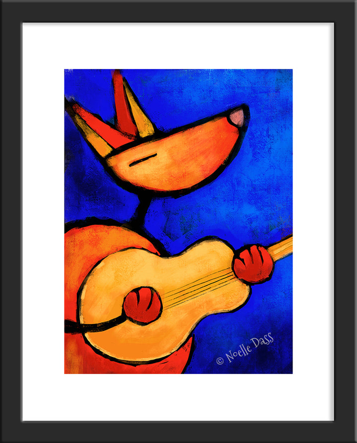 Ode to Joy - Dog Playing Guitar Paper / 11x14 with white border/image is 8x10 / Black Frame